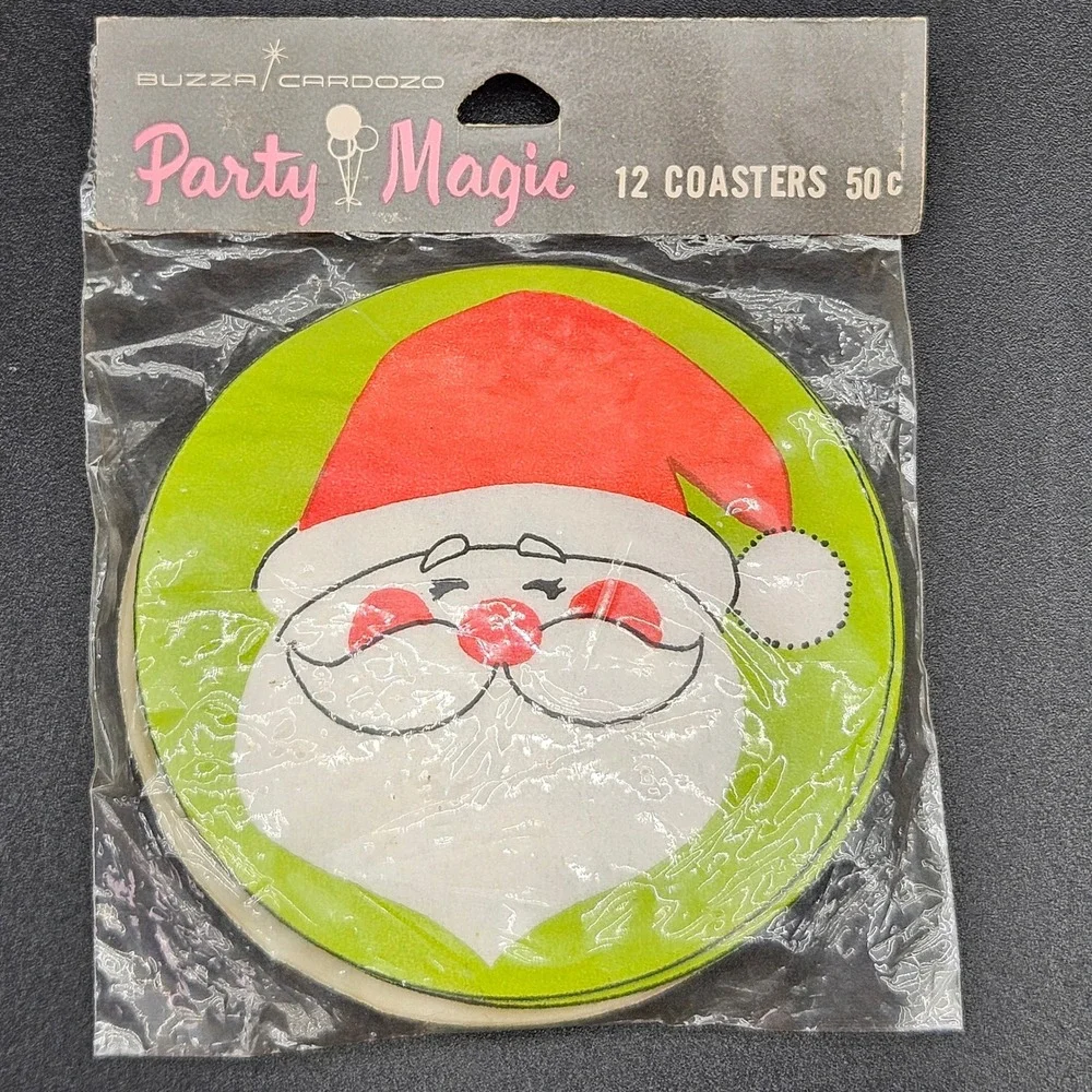 Vintage Buzza Cardozo Party Magic Santa Claus Coasters 12 Pack MCM Christmas